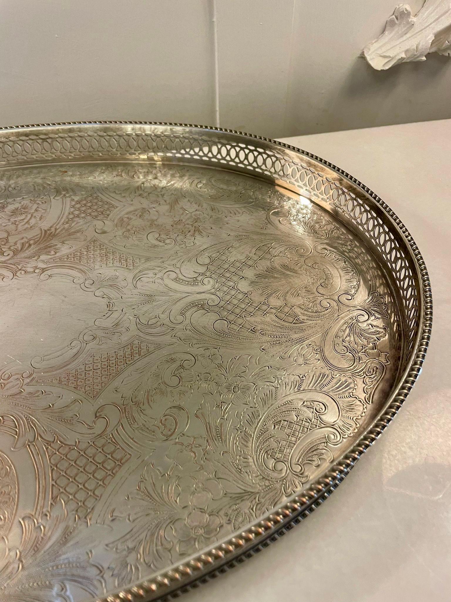 Antique Edwardian Quality Silver Plated Engraved Tea Tray  For Sale 3