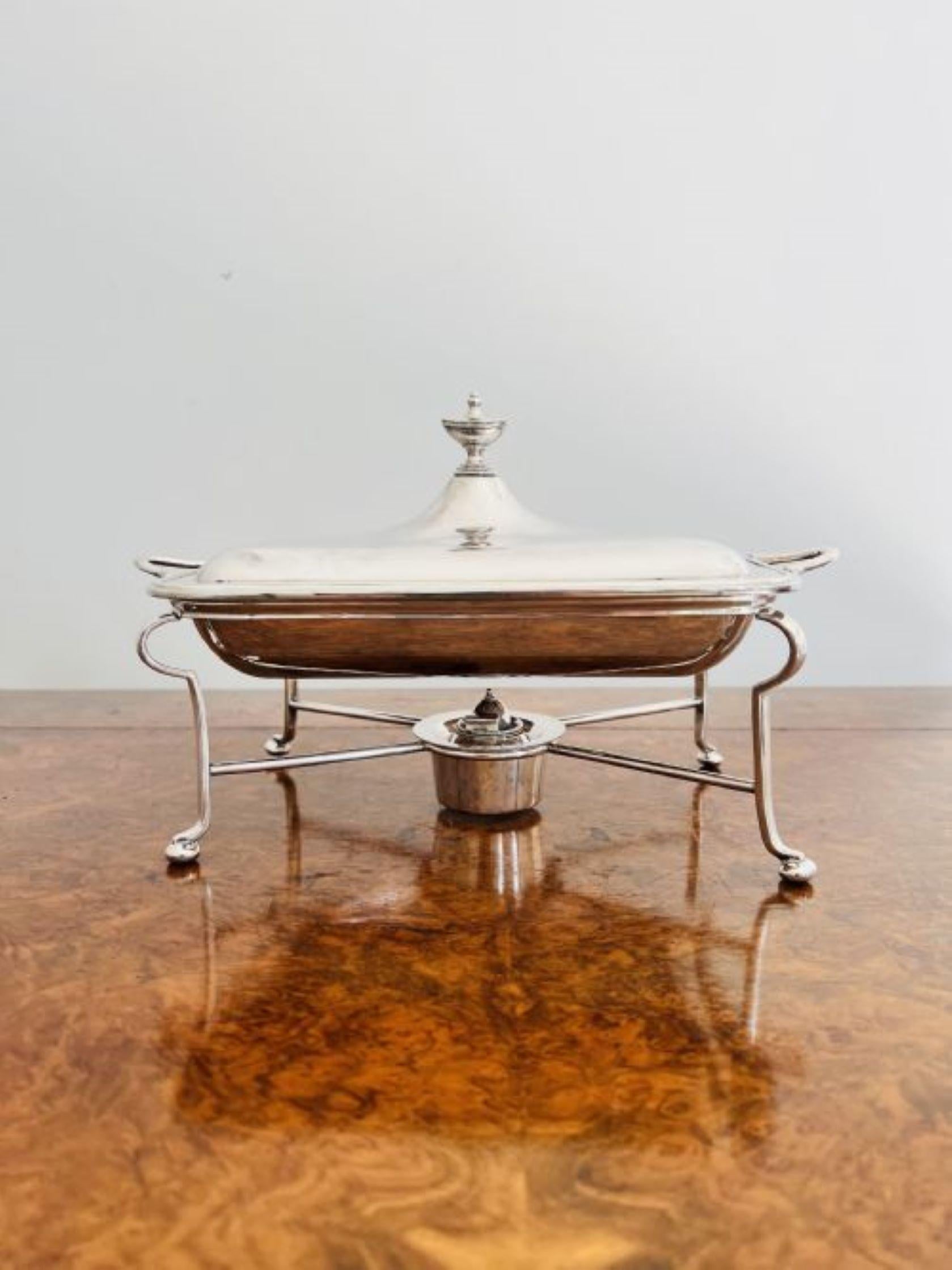 20th Century Antique Edwardian quality silver plated entree dish on the original stand  For Sale