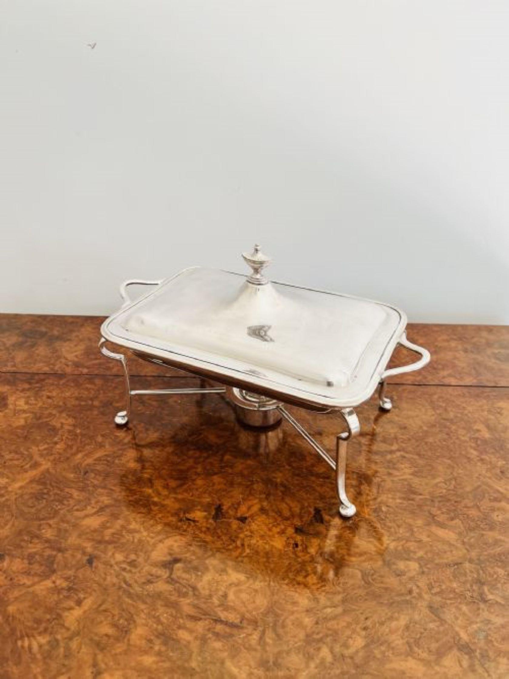 Silver Plate Antique Edwardian quality silver plated entree dish on the original stand  For Sale