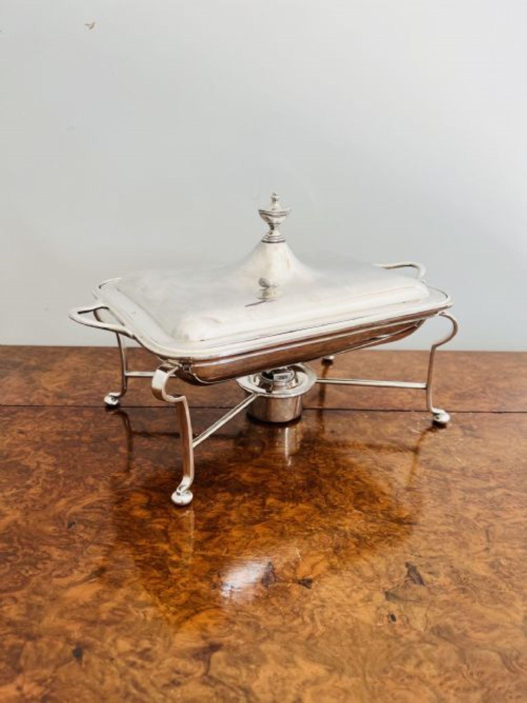 Antique Edwardian quality silver plated entree dish on the original stand  For Sale 2