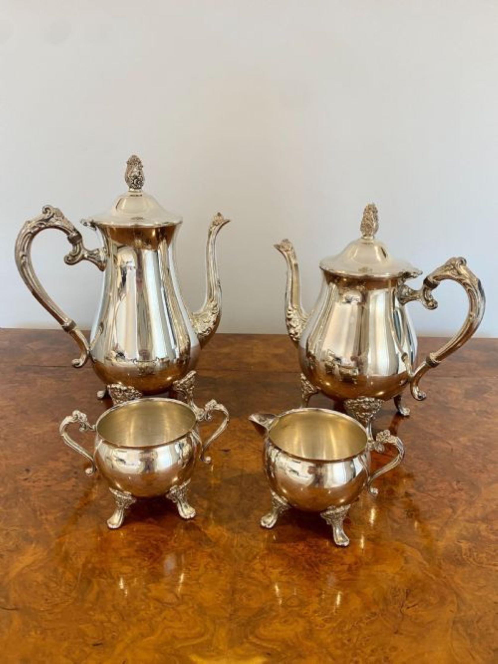 Antique Edwardian Quality Silver Plated Four Piece Tea Set In Good Condition For Sale In Ipswich, GB