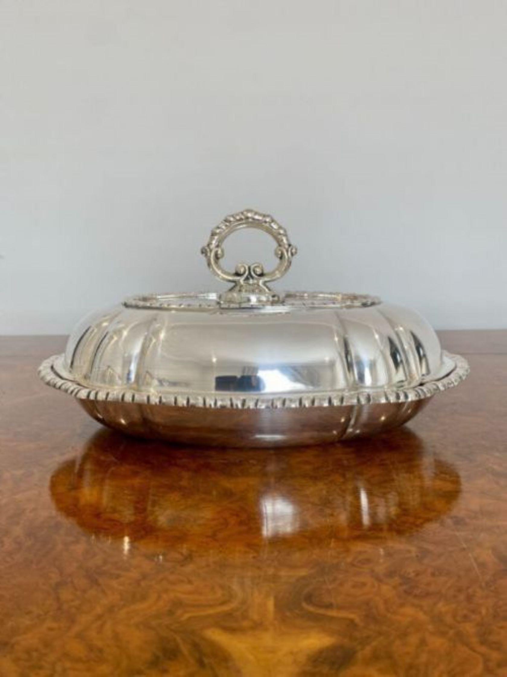 20th Century Antique Edwardian quality silver plated oval entrée dish For Sale