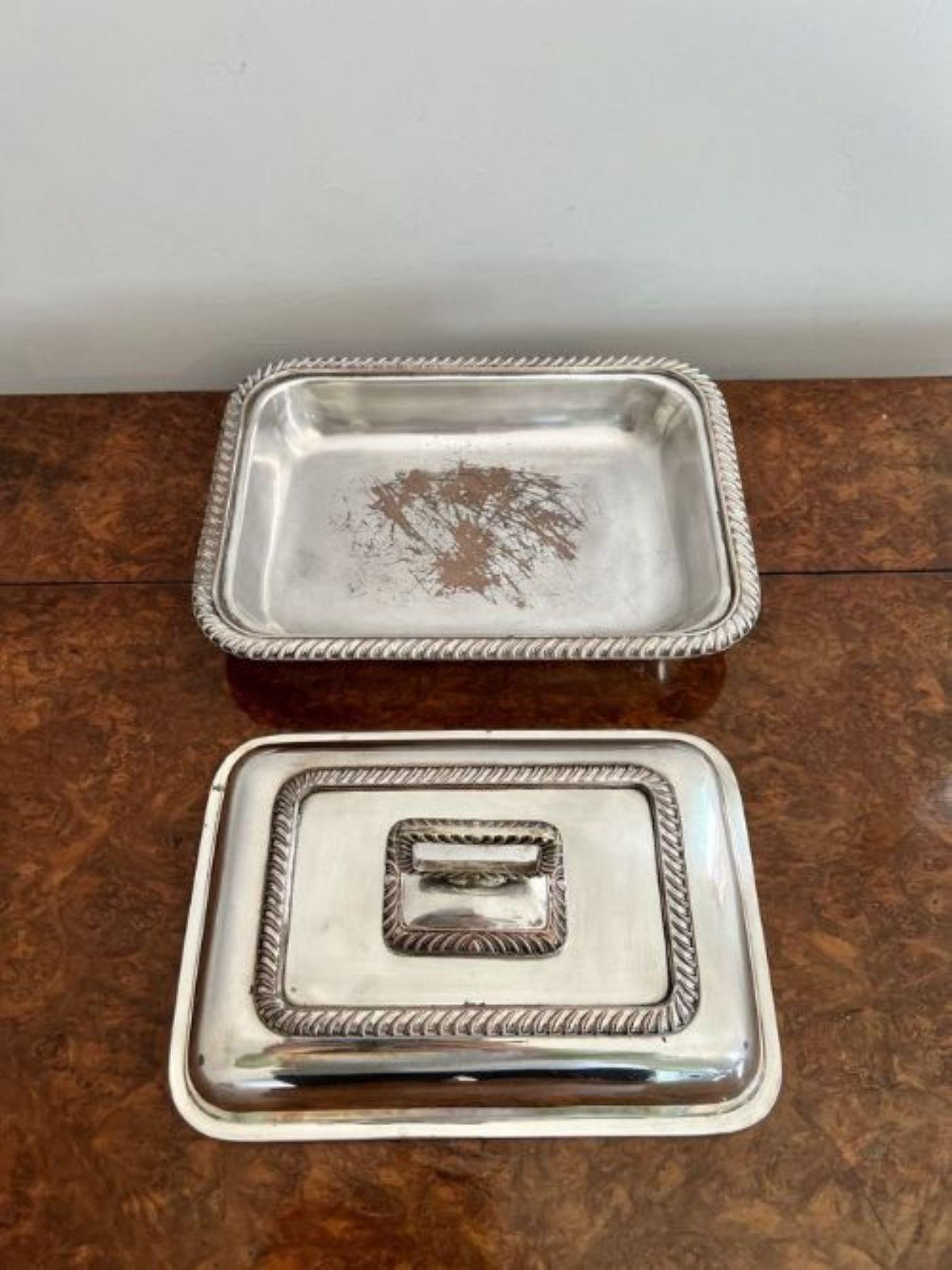 20th Century Antique Edwardian quality silver plated rectangle entrée dish For Sale