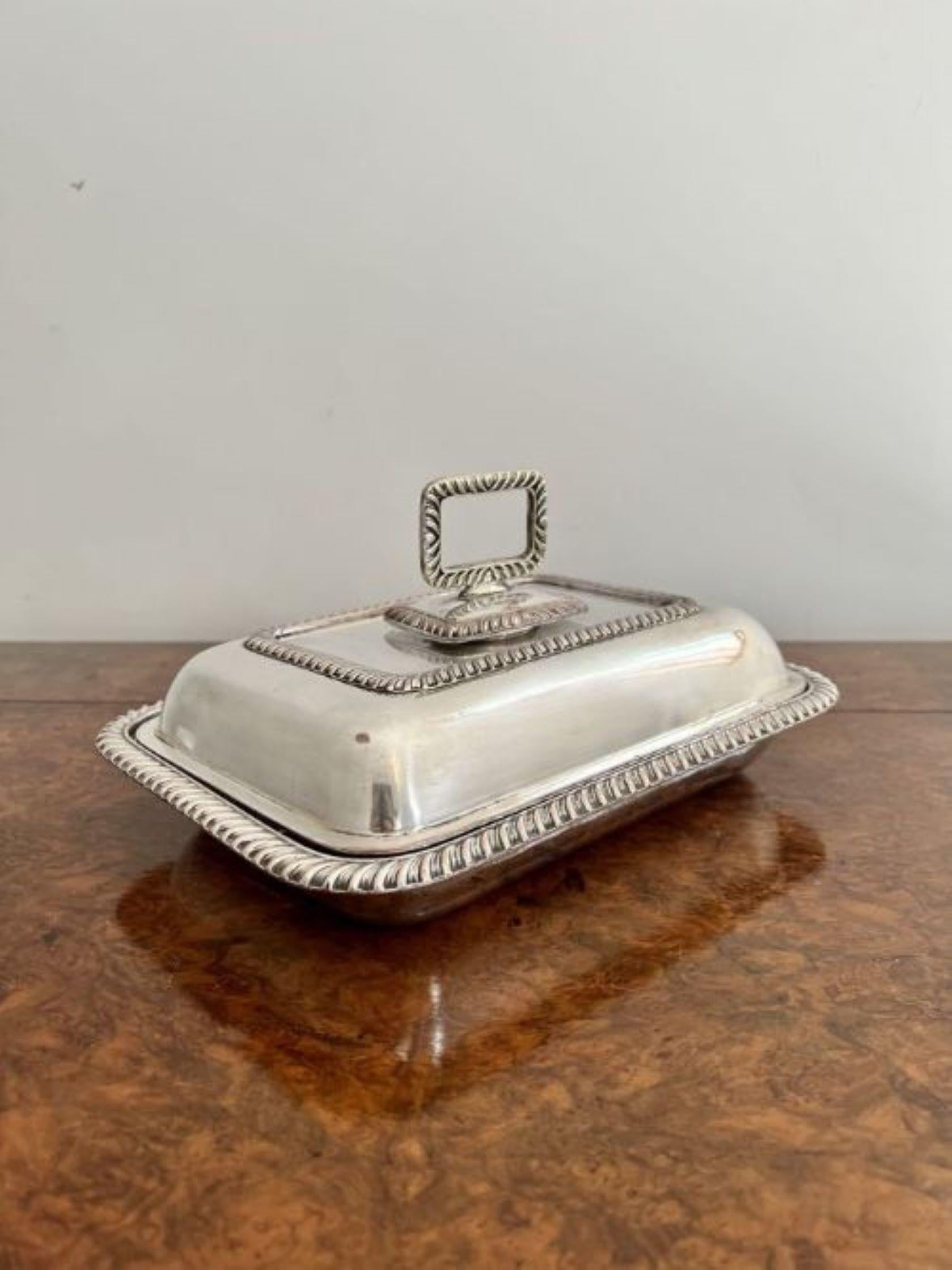 Silver Plate Antique Edwardian quality silver plated rectangle entrée dish For Sale