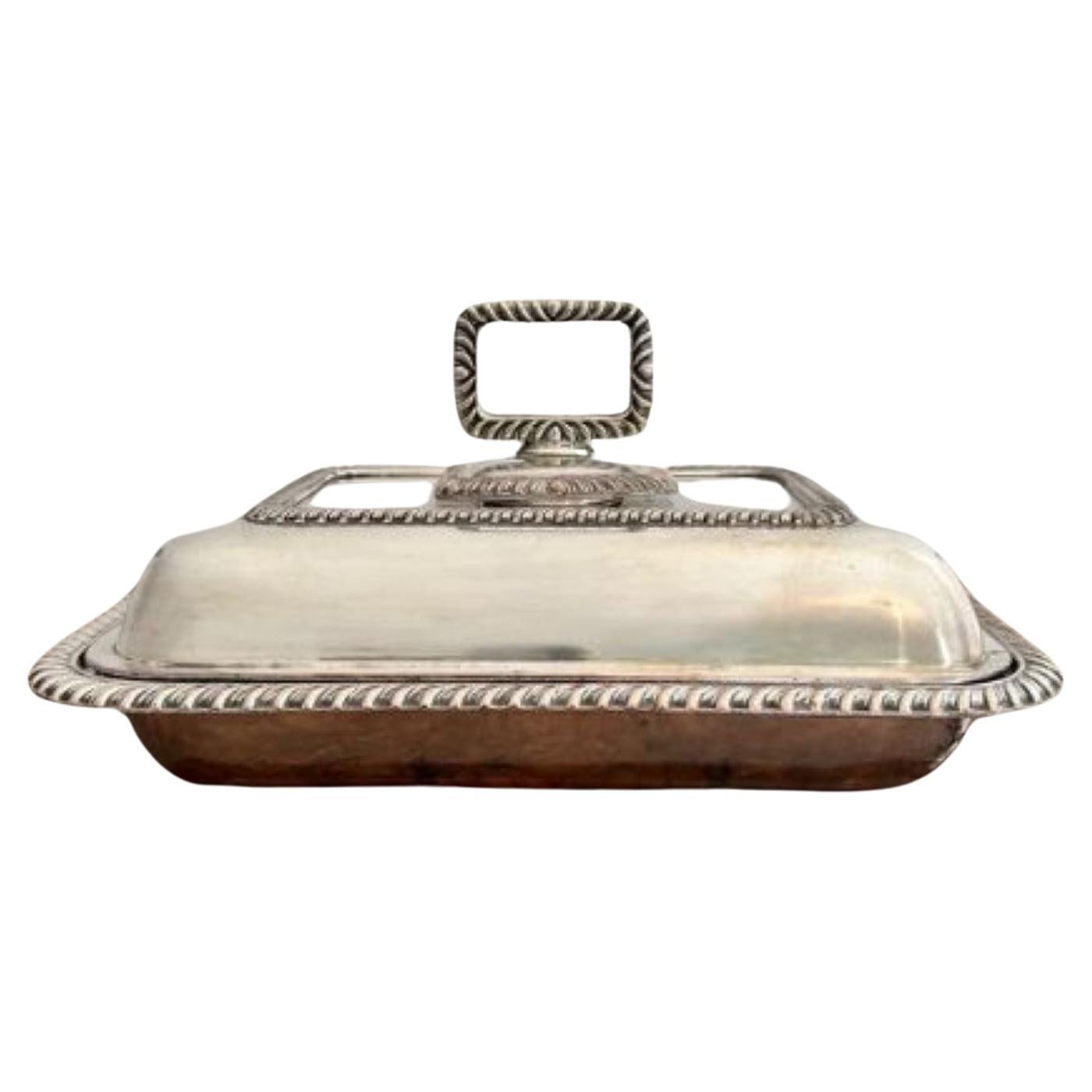 Antique Edwardian quality silver plated rectangle entrée dish For Sale