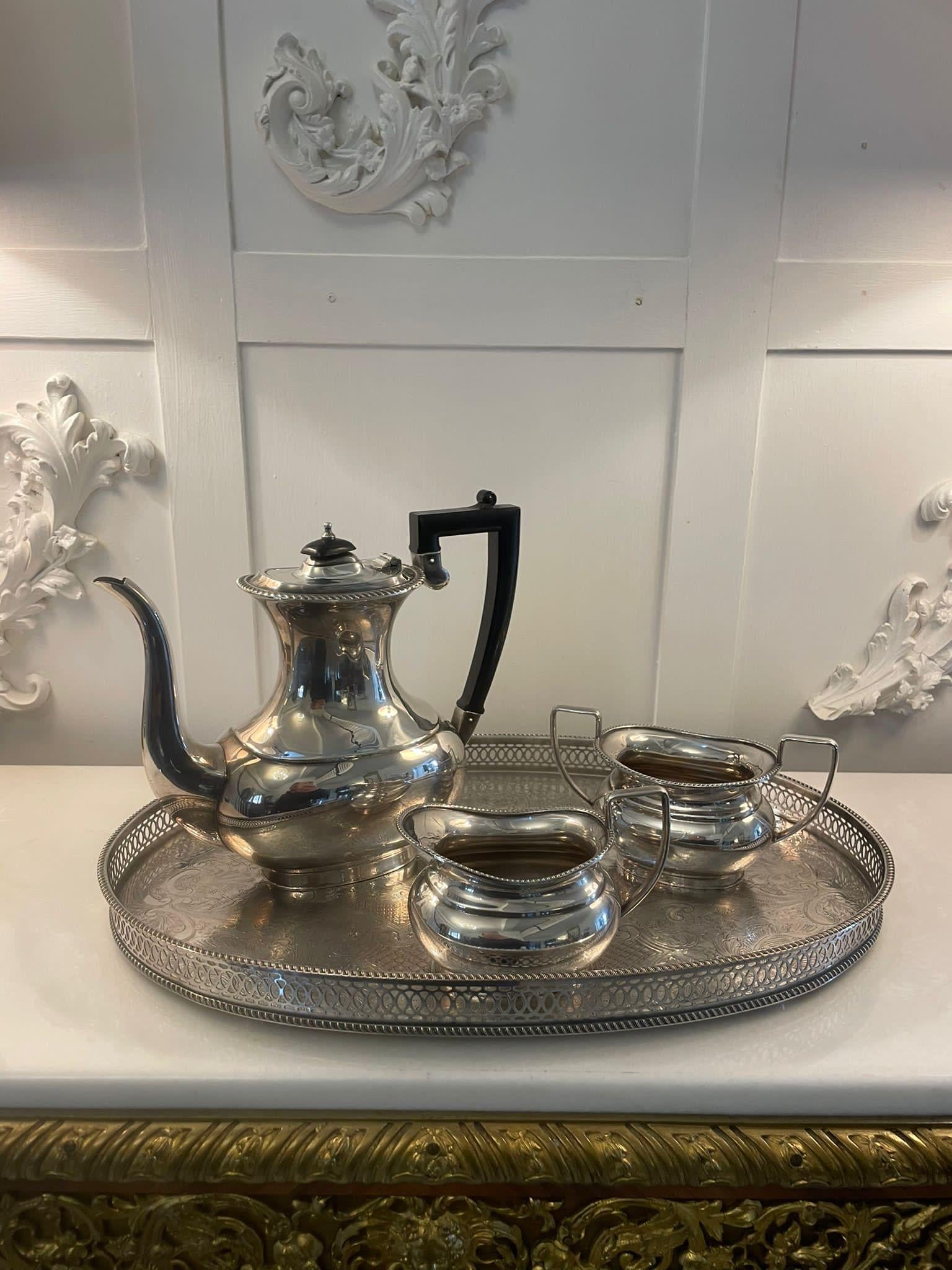 Antique Edwardian Quality Silver Plated Three Part Tea Set For Sale 8