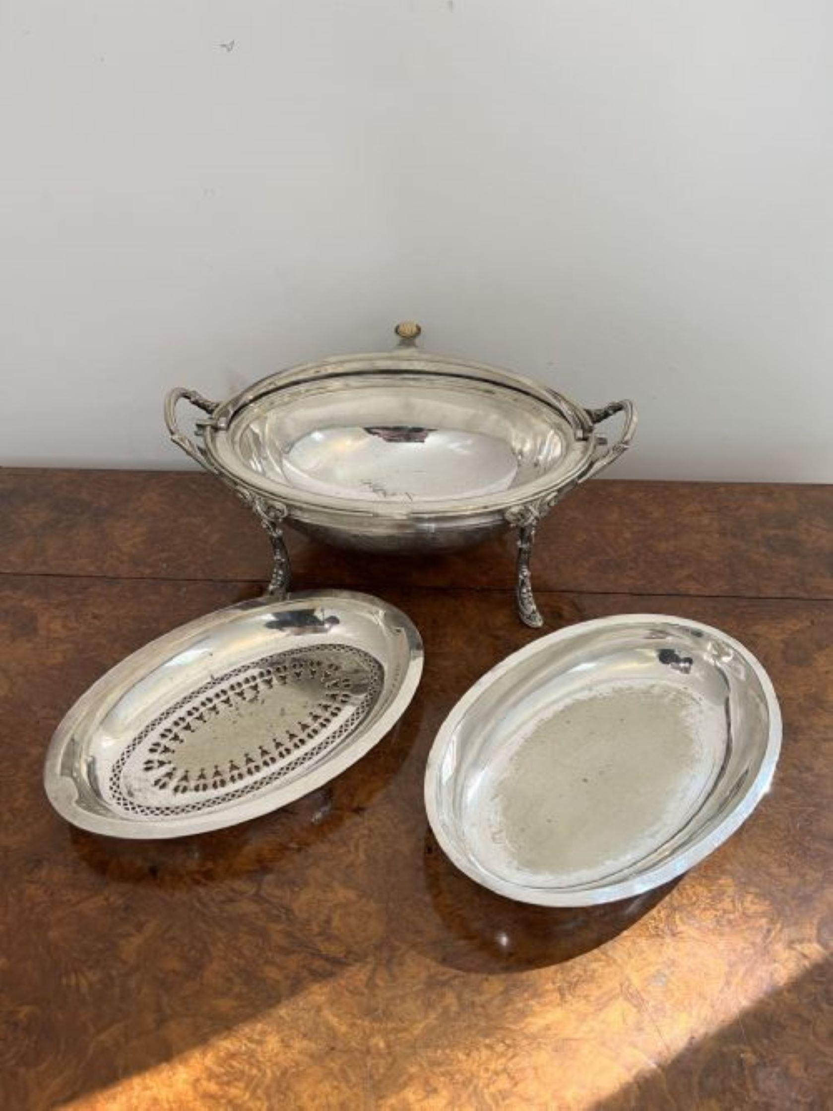 Antique Edwardian quality silver plated turnover dish  For Sale 4