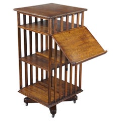 Antique Edwardian Quartersawn Oak Revolving Library Bookcase Pedestal Stand