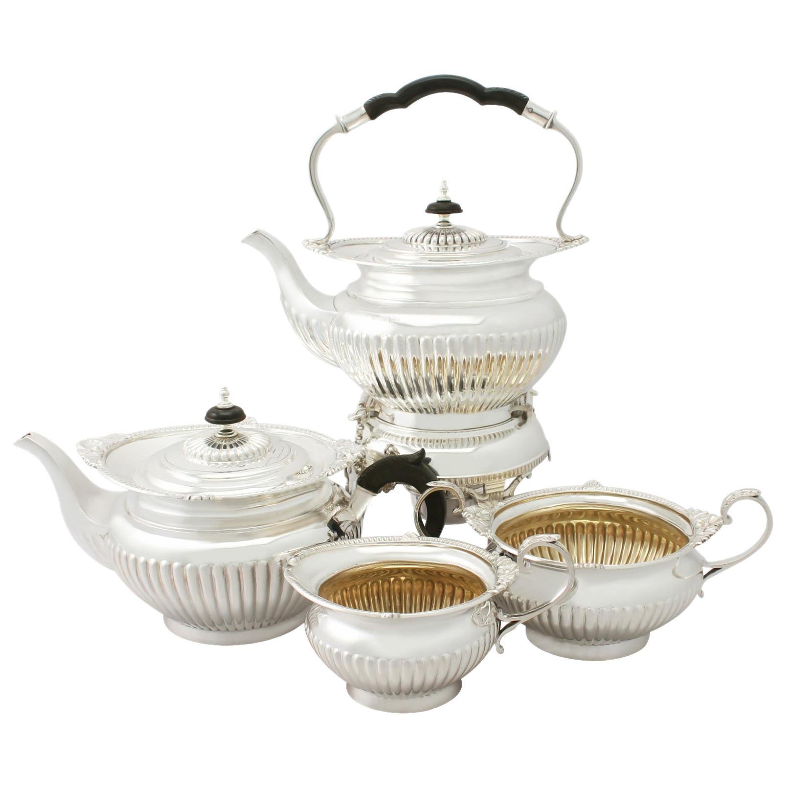 Antique Edwardian Queen Anne Style Sterling Silver Four-Piece Tea Service