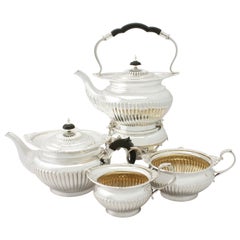 Antique Edwardian Queen Anne Style Sterling Silver Four-Piece Tea Service