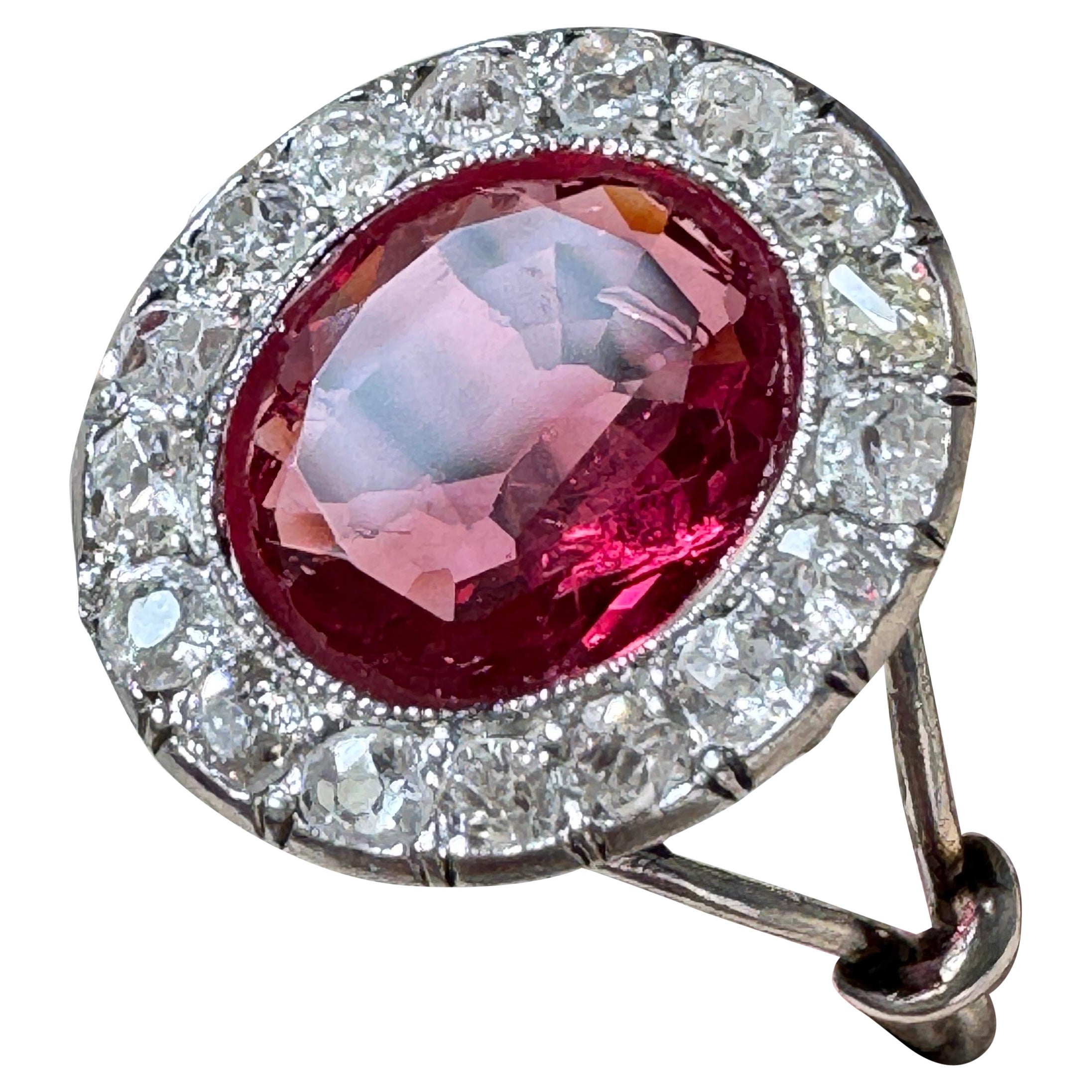 Anello antico edoardiano con spinello rosso e diamante a raggiera in vendita