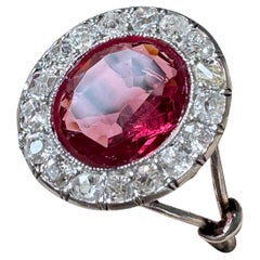 Antique Edwardian Red Spinel and Diamond Halo Ring