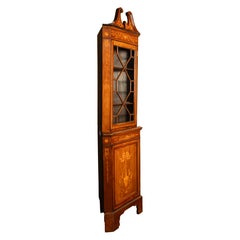 Antique Edwardian Regency Revival Inlaid Marquetry Mahogany Corner Cabinet 1890