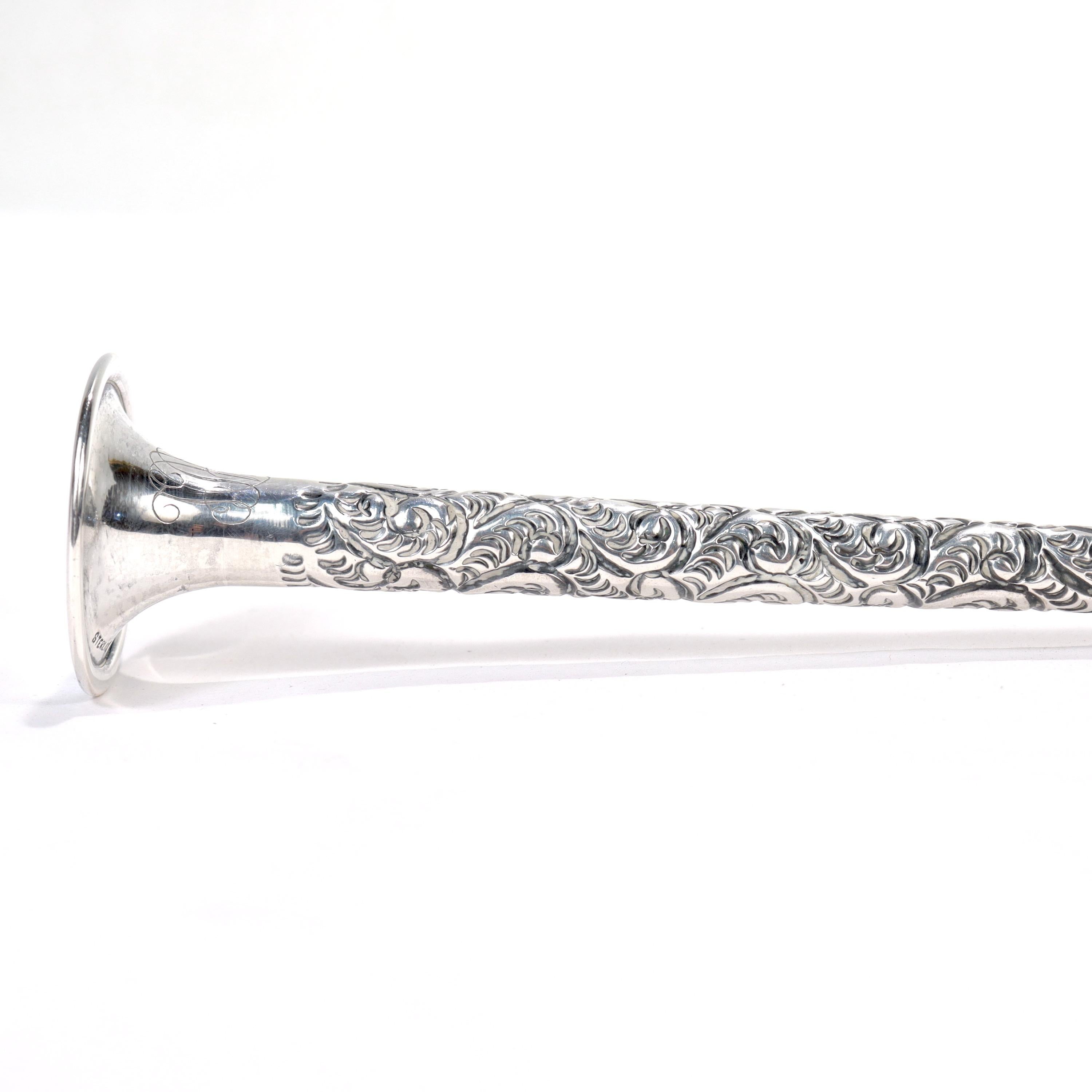 Antique Edwardian Repousse Sterling Silver Ear Trumpet or Horn 1