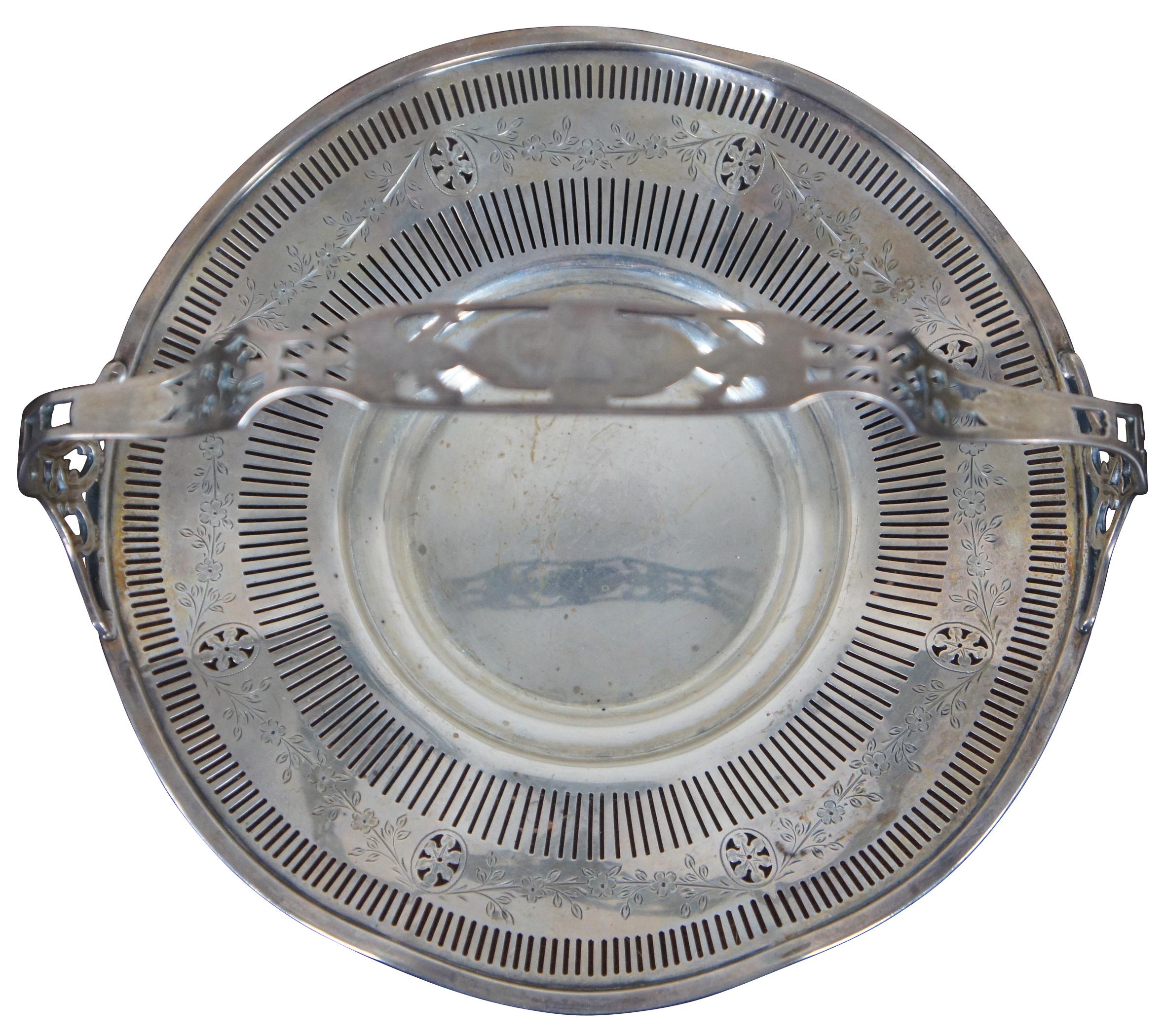 Antigua cesta nupcial eduardiana reticulada Gorham de plata de ley para pastel de pan Eduardiano en venta