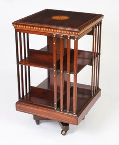 Antique Edwardian Revolving Bookcase Flame Mahogany 20th Century