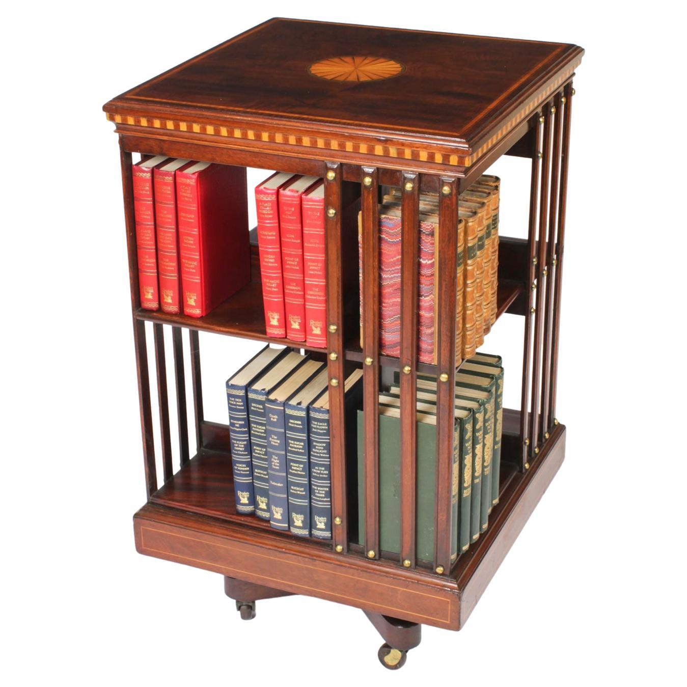 Antique Edwardian Revolving Bookcase Flame Mahogany c.1900 For Sale