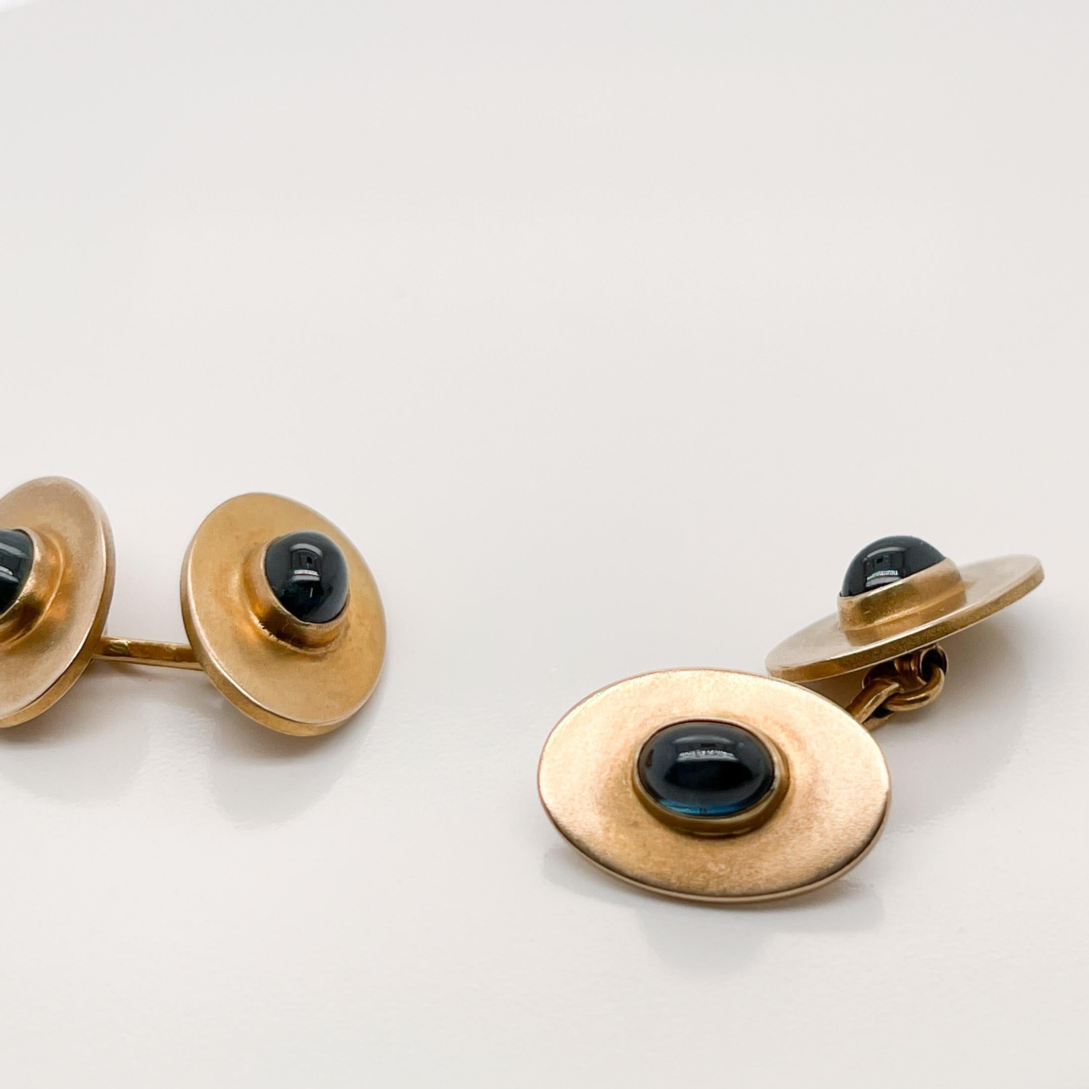 Women's or Men's Antique Edwardian Riker Bros. Sapphire & 14 Karat Gold Cufflinks  For Sale