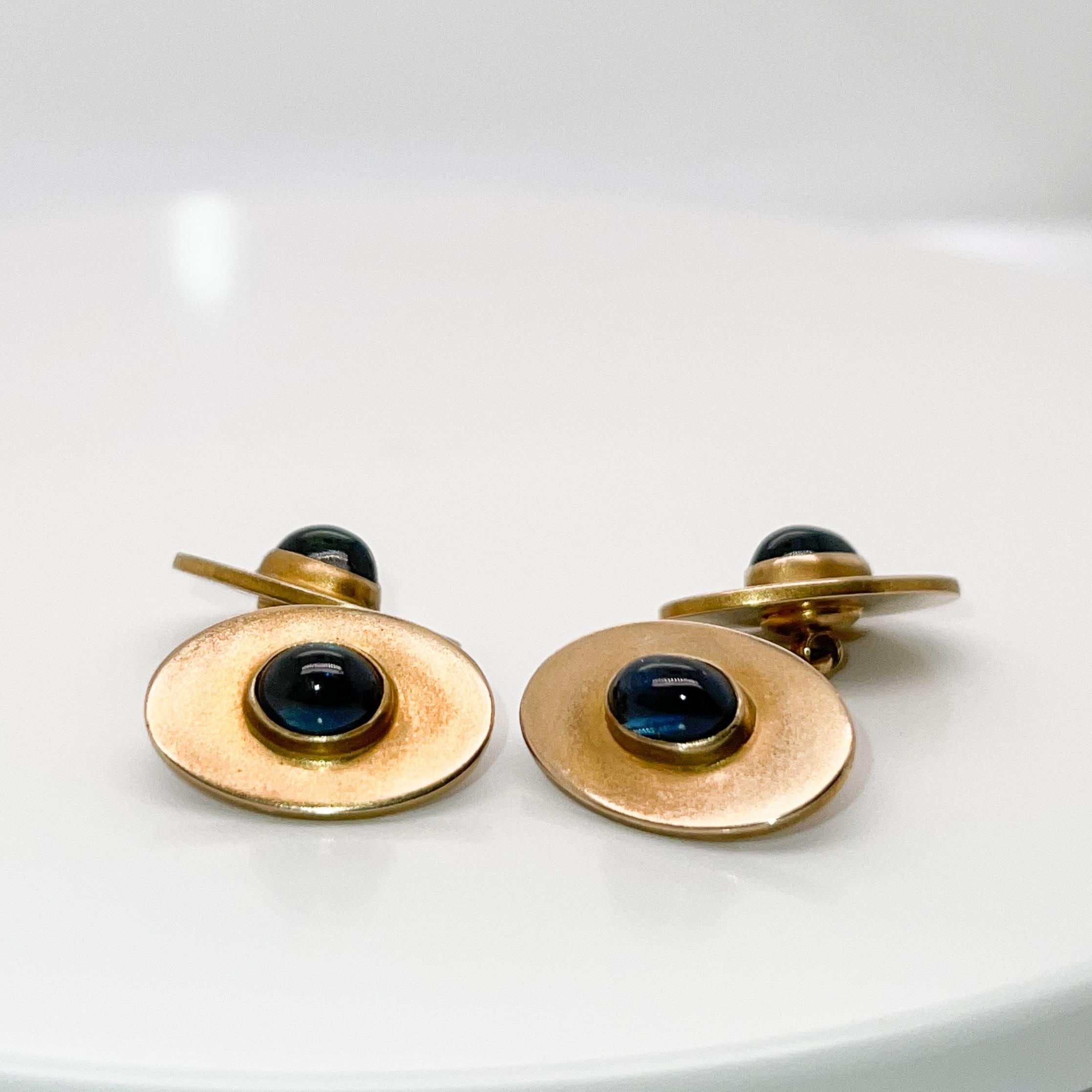 Antique Edwardian Riker Bros. Sapphire & 14 Karat Gold Cufflinks  For Sale 2