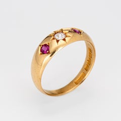 Antique Edwardian Ring c1912 Diamond Ruby Gypsy Band 18k Gold Jewelry