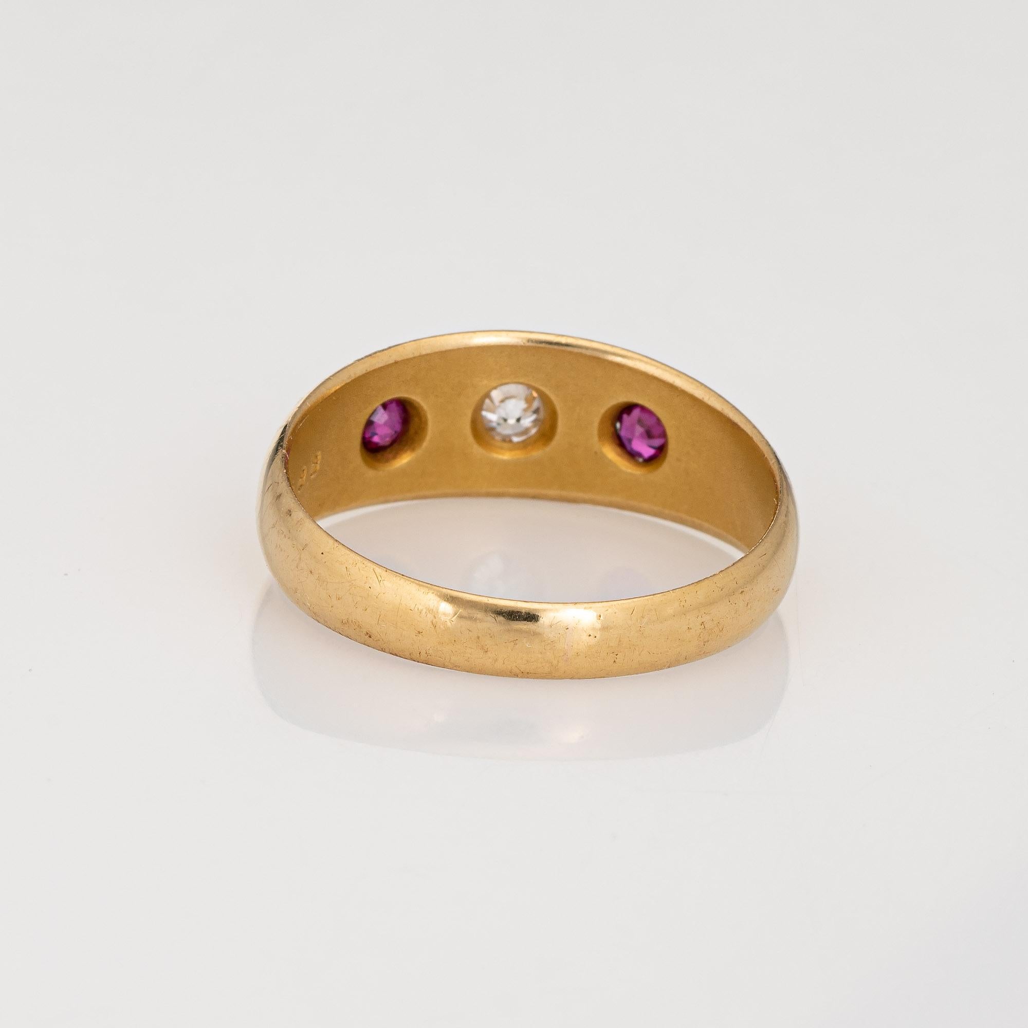 Women's Antique Edwardian Ring c1912 Diamond Ruby Gypsy Band 18k Gold Jewelry