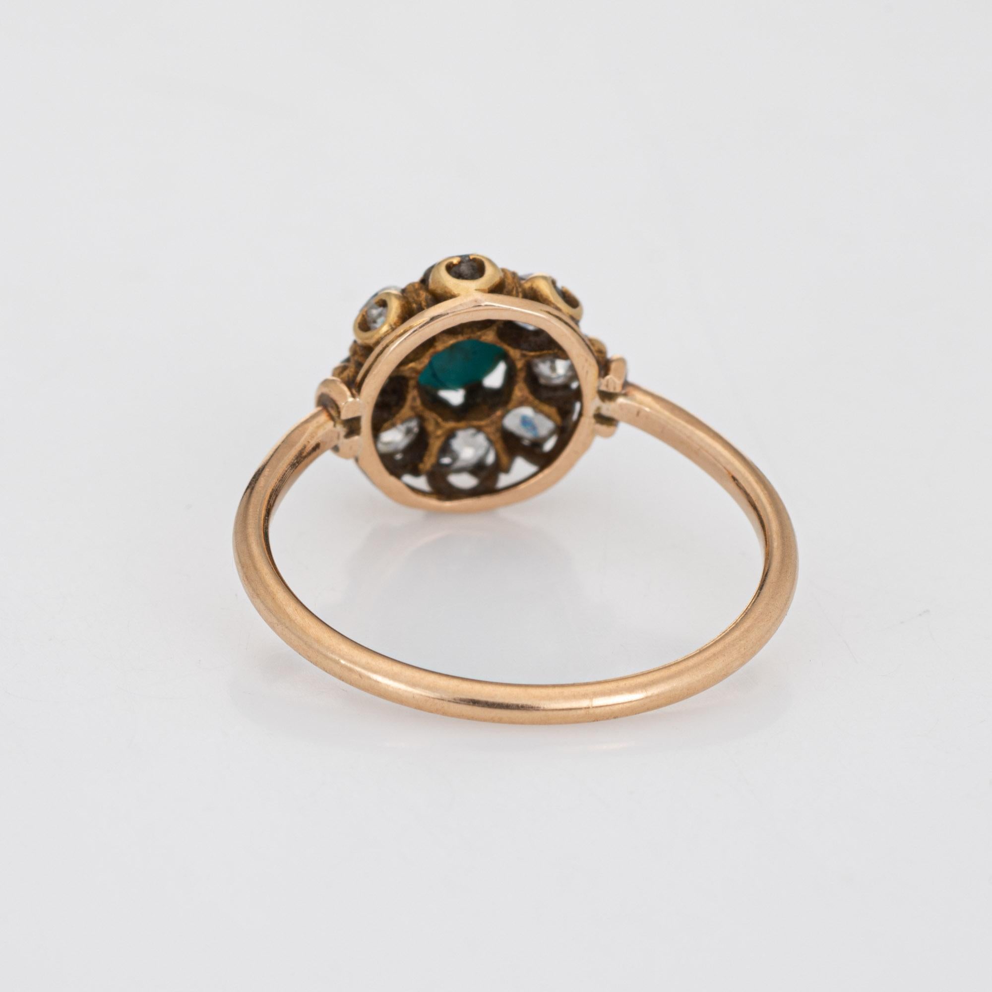 Edwardian Ring Old Mine Cut Diamond Turquoise Vintage 14 Karat Yellow Gold In Good Condition In Torrance, CA