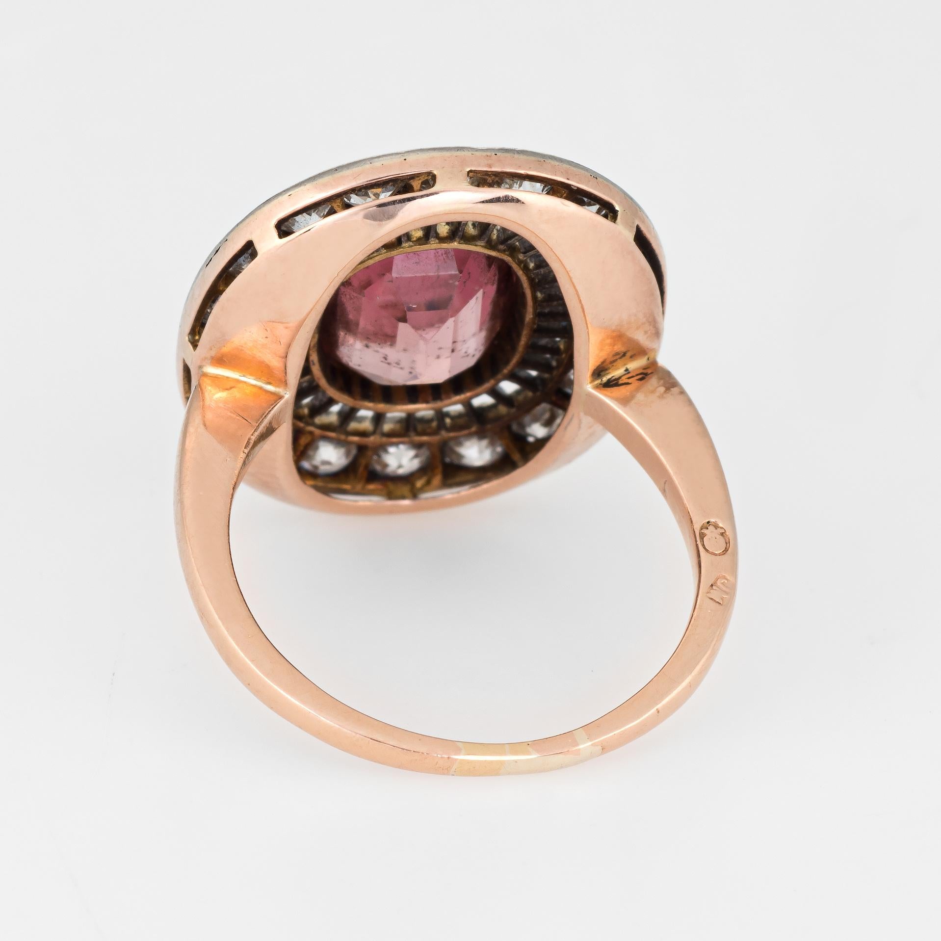 Antique Edwardian Ring Pink Tourmaline Diamond Oval Cocktail 14K Gold Vintage In Good Condition In Torrance, CA
