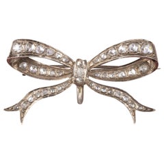 Antique Edwardian Rose Cut Diamond Bow 18 Carat Gold circa 1910 Boxed Brooch