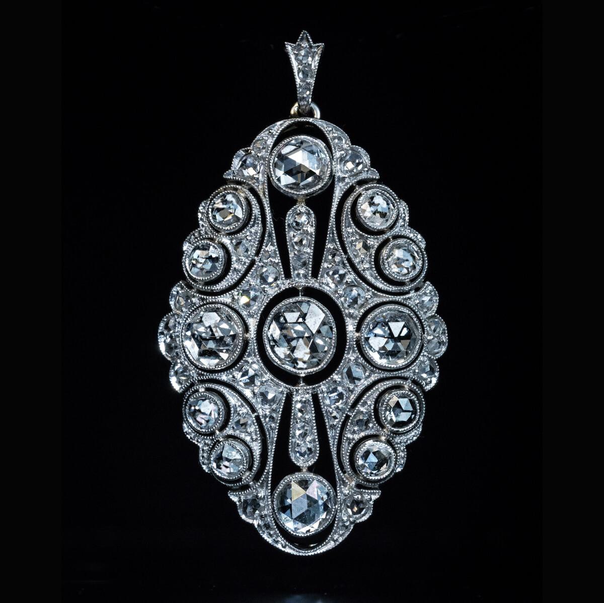 Women's Antique Edwardian Rose Cut Diamond Platinum Pendant