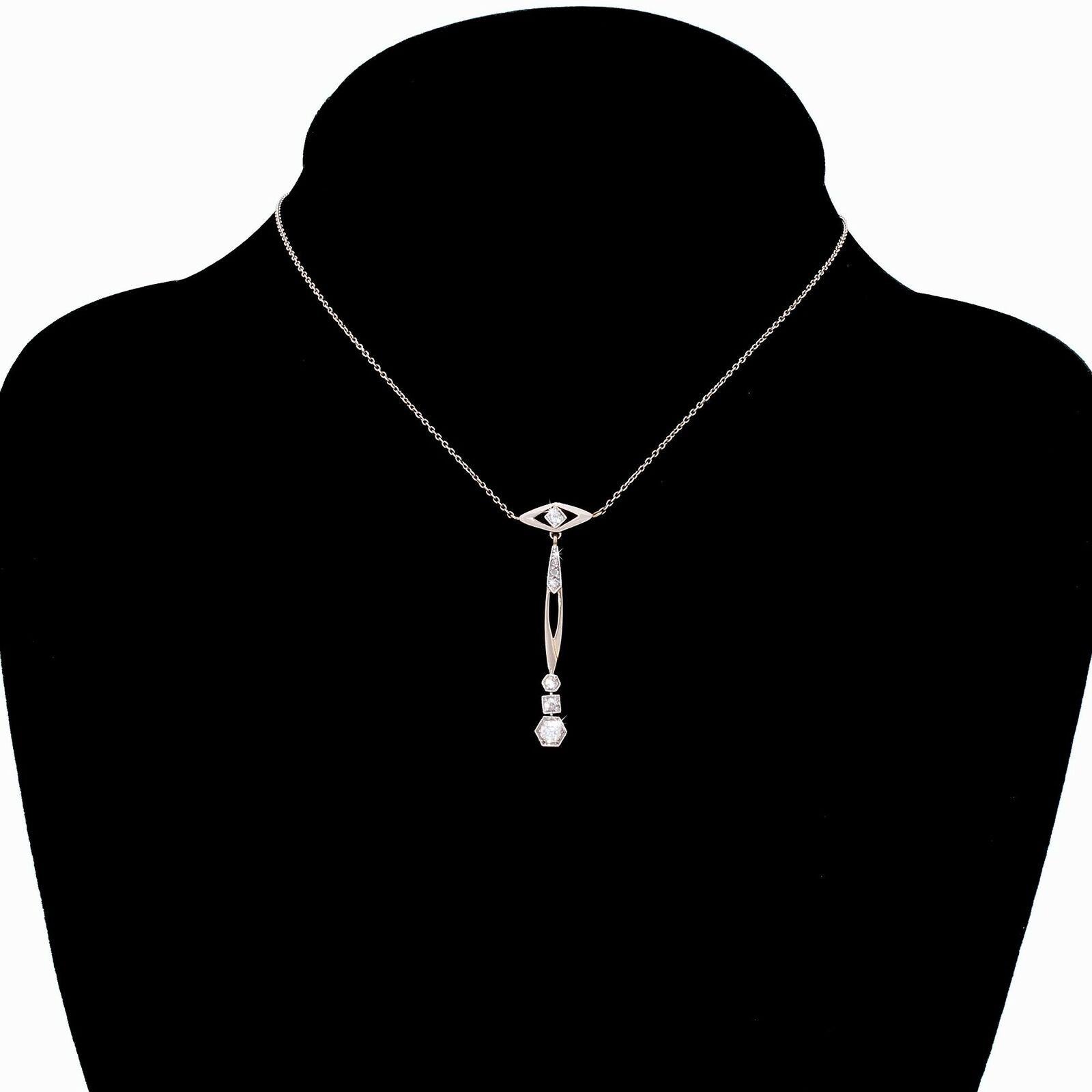 Women's Antique Edwardian Rose Cut Diamond Platinum Top 14k Dainty Lavalier Necklace