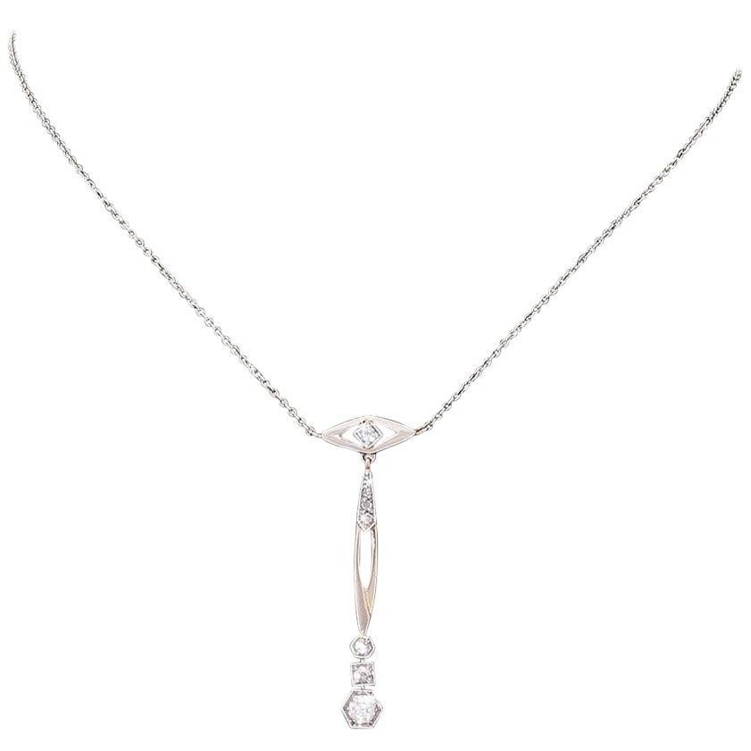 Antique Edwardian Rose Cut Diamond Platinum Top 14k Dainty Lavalier Necklace