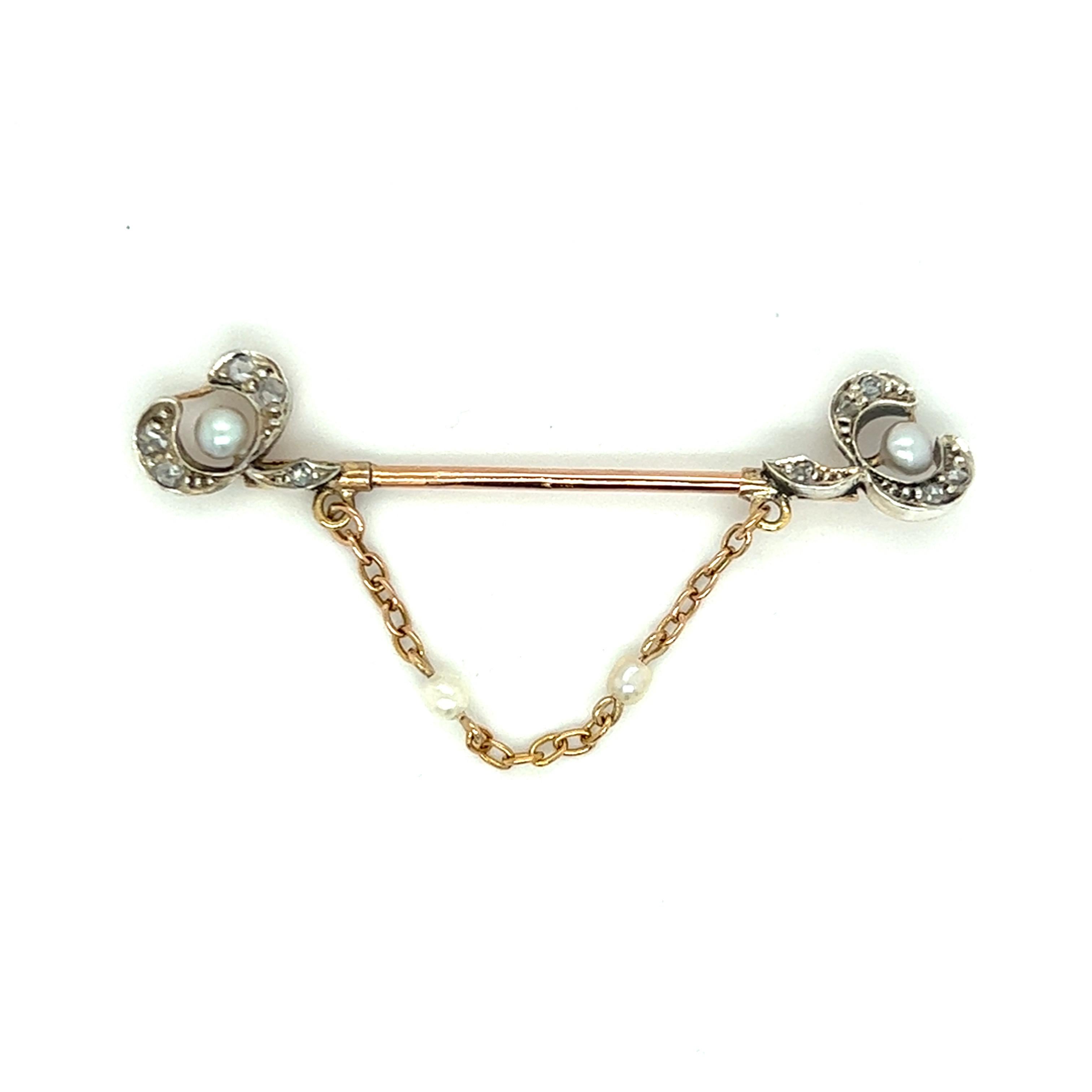 Antique Edwardian Rose Cut Diamond & Seed Pearl Pin In Good Condition In Towson, MD