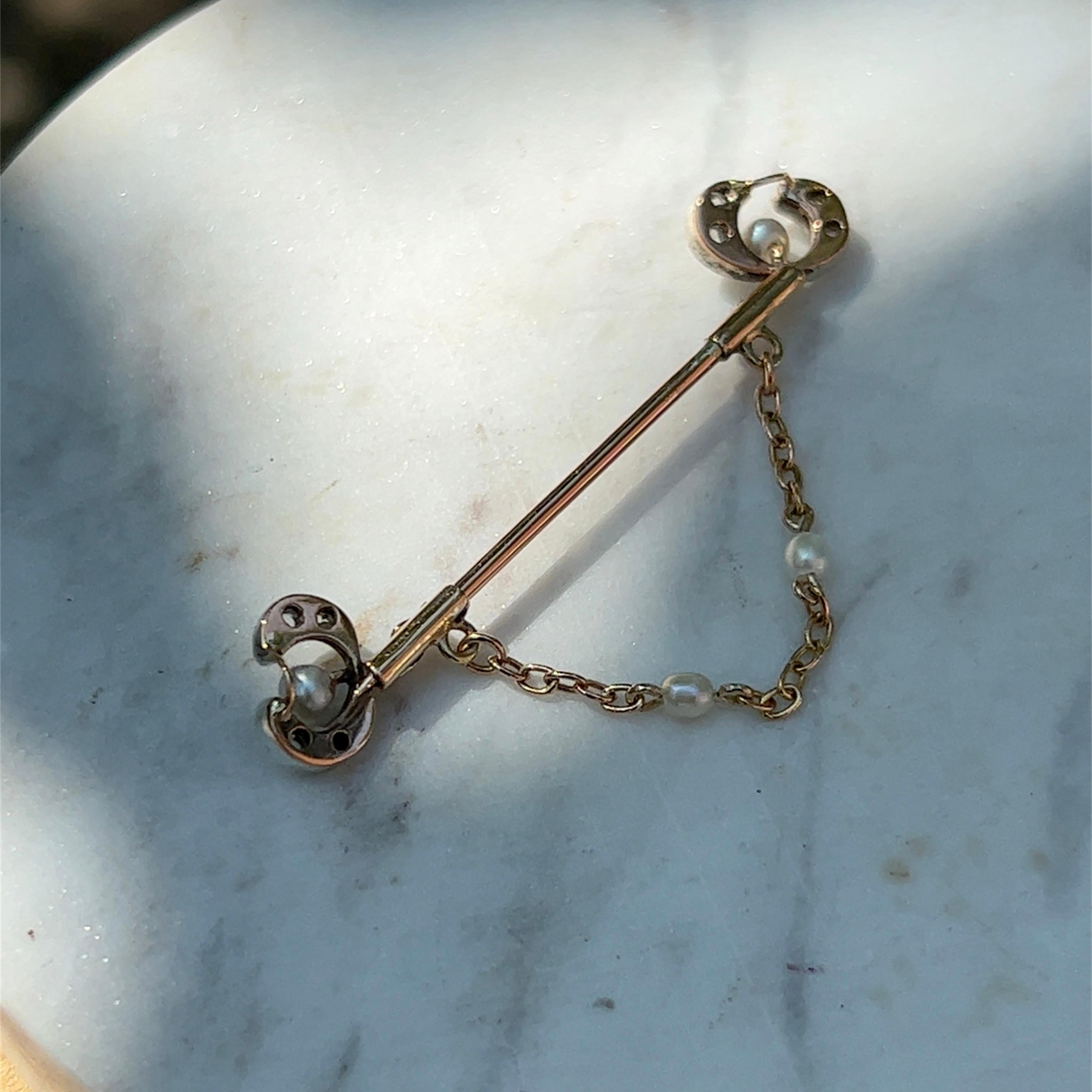 Antique Edwardian Rose Cut Diamond & Seed Pearl Pin 3