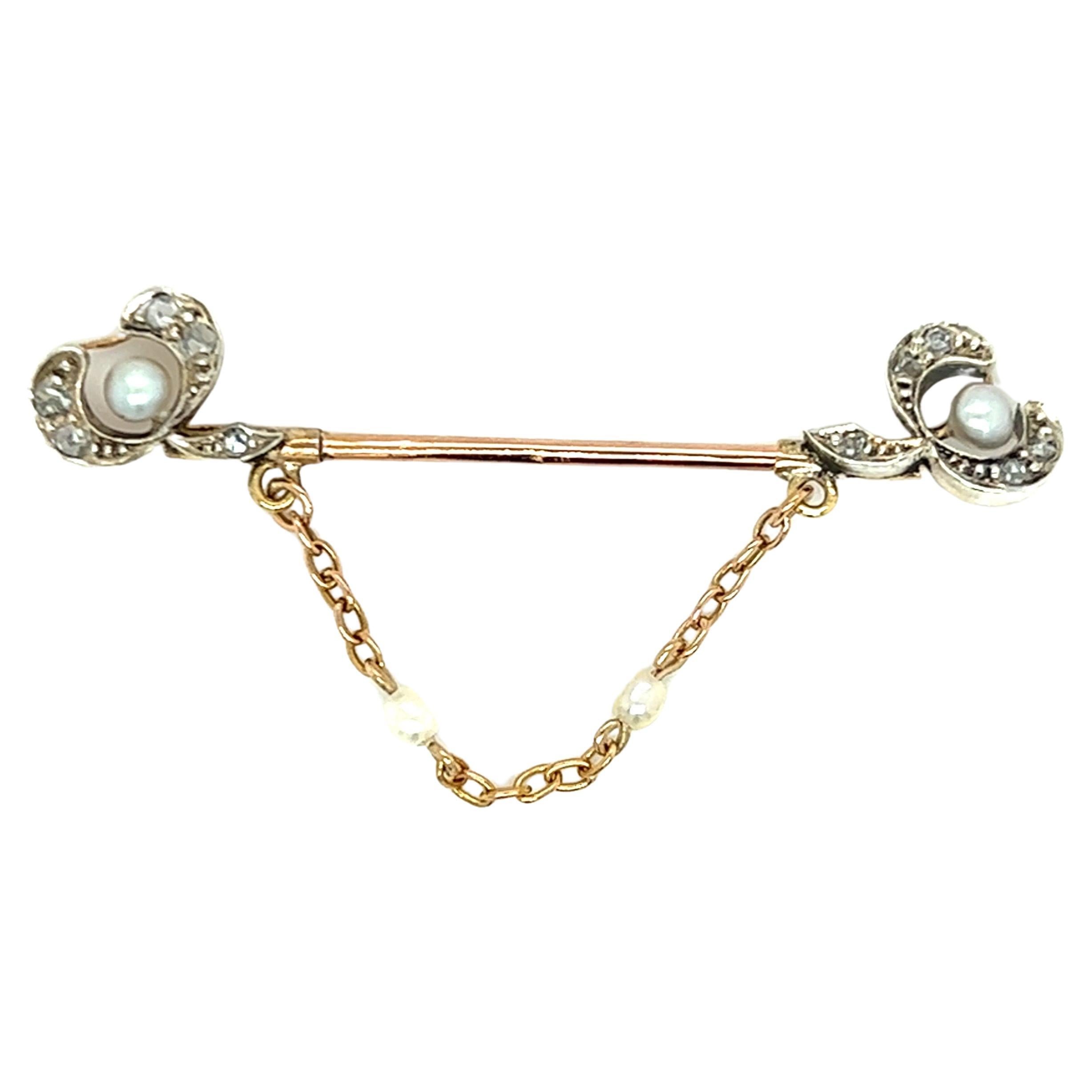 Antike Edwardian Rose Cut Diamond & Seed Pearl Pin