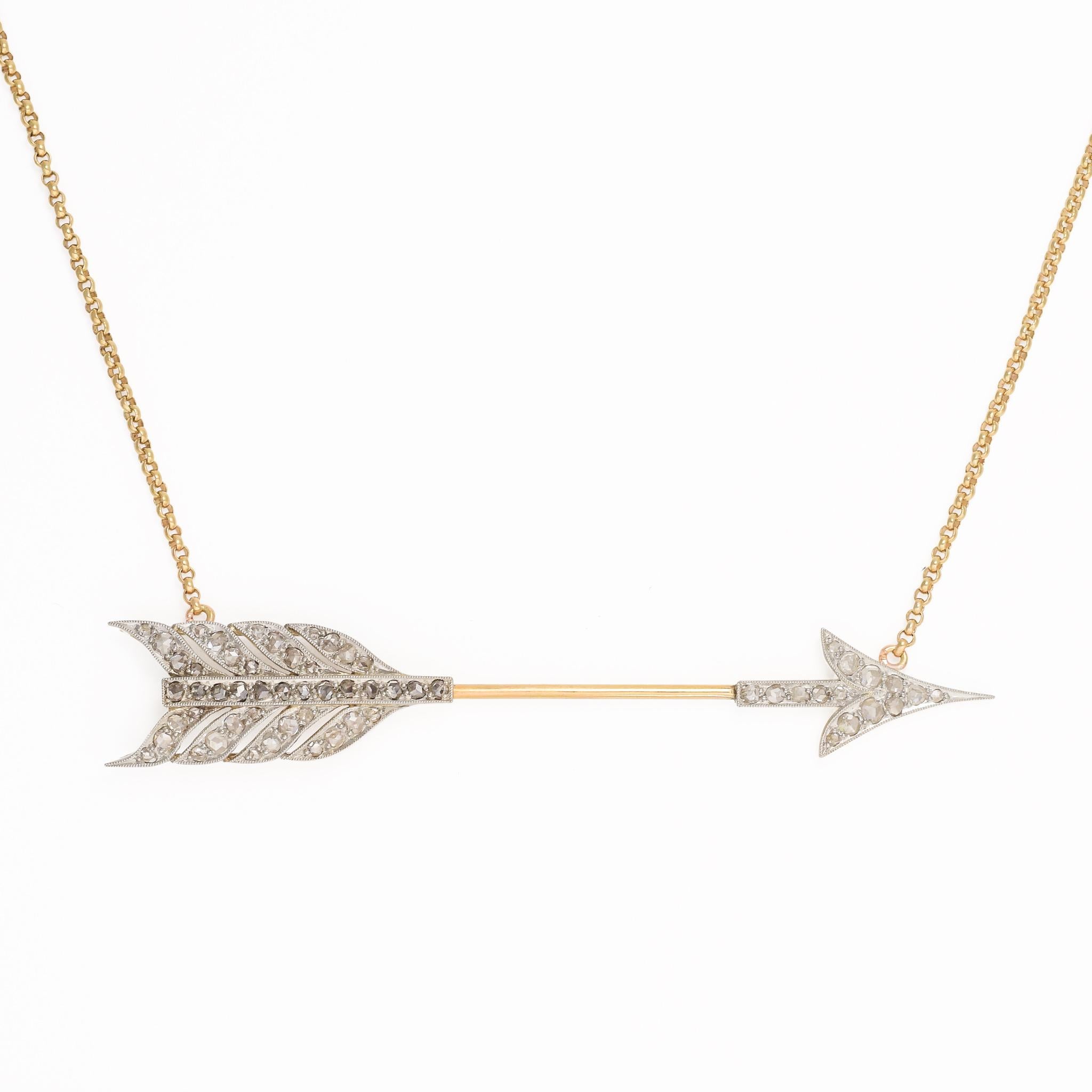 Antique Edwardian Rose Diamond Arrow Necklace
