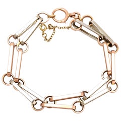 Antique Edwardian Rose Gold Platinum Trombone Link Bracelet