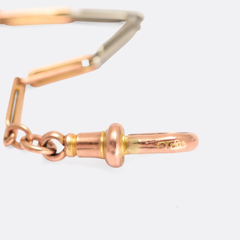 Antique Edwardian Rose and White Gold Trombone Link Chain at 1stDibs