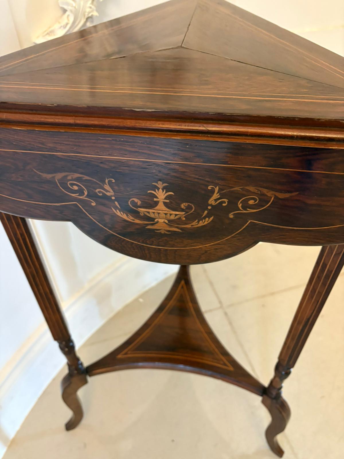 Ancienne lampe/table d'appoint édouardienne en bois de rose marqueté à feuilles tombantes en vente 4