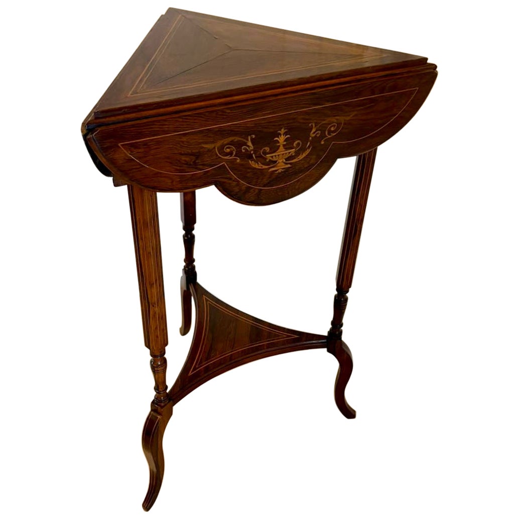 Antique Edwardian Rosewood Inlaid Drop Leaf Lamp/Side Table