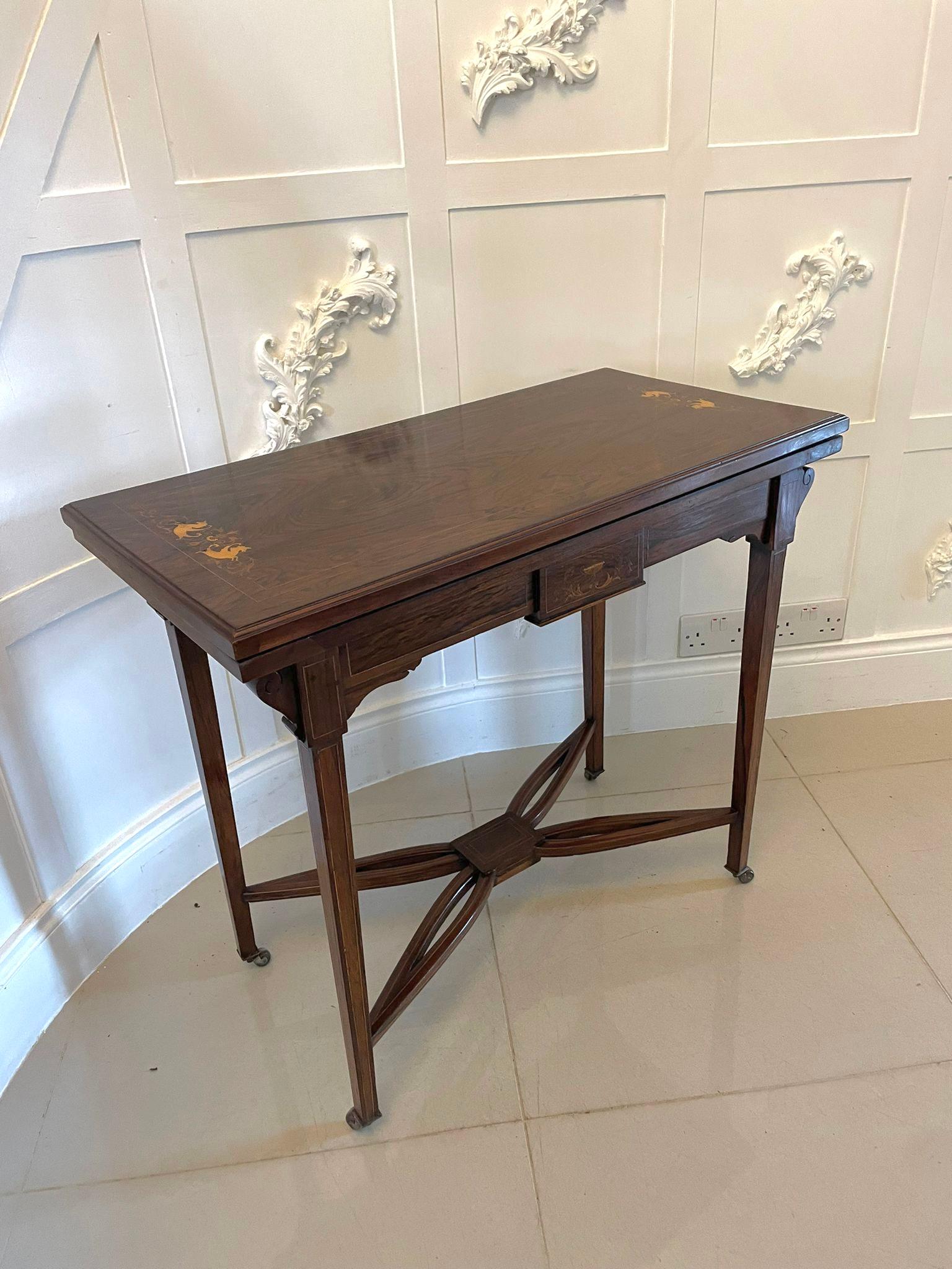 Antique Edwardian Rosewood Inlaid Freestanding Card/Side Table For Sale 4