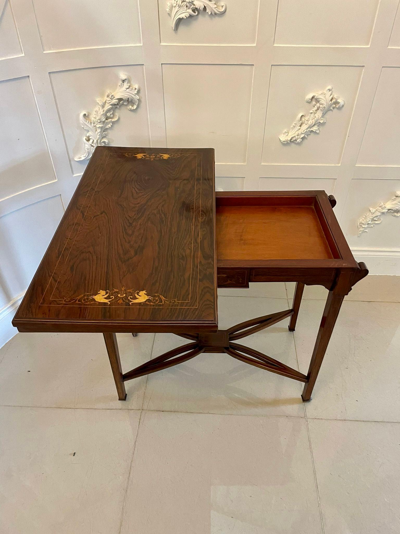 Early 20th Century Antique Edwardian Rosewood Inlaid Freestanding Card/Side Table For Sale