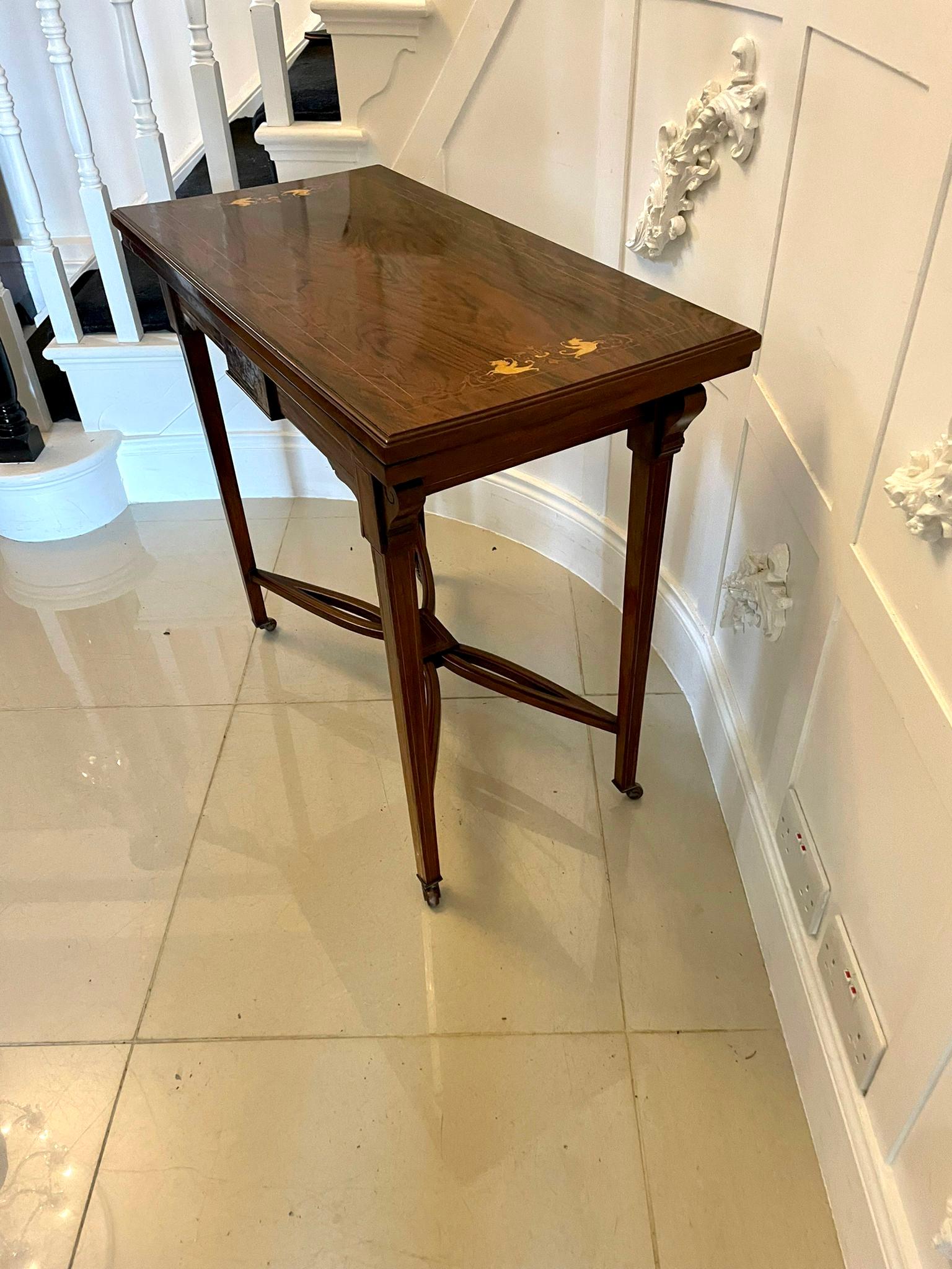 Other Antique Edwardian Rosewood Inlaid Freestanding Card/Side Table For Sale