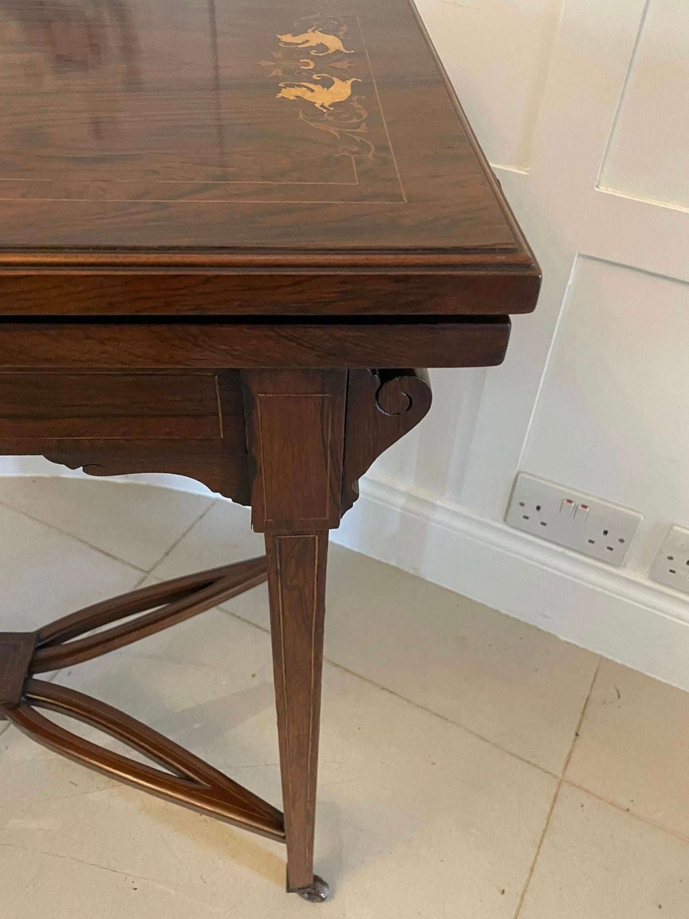 Antique Edwardian Rosewood Inlaid Freestanding Card/Side Table For Sale 1