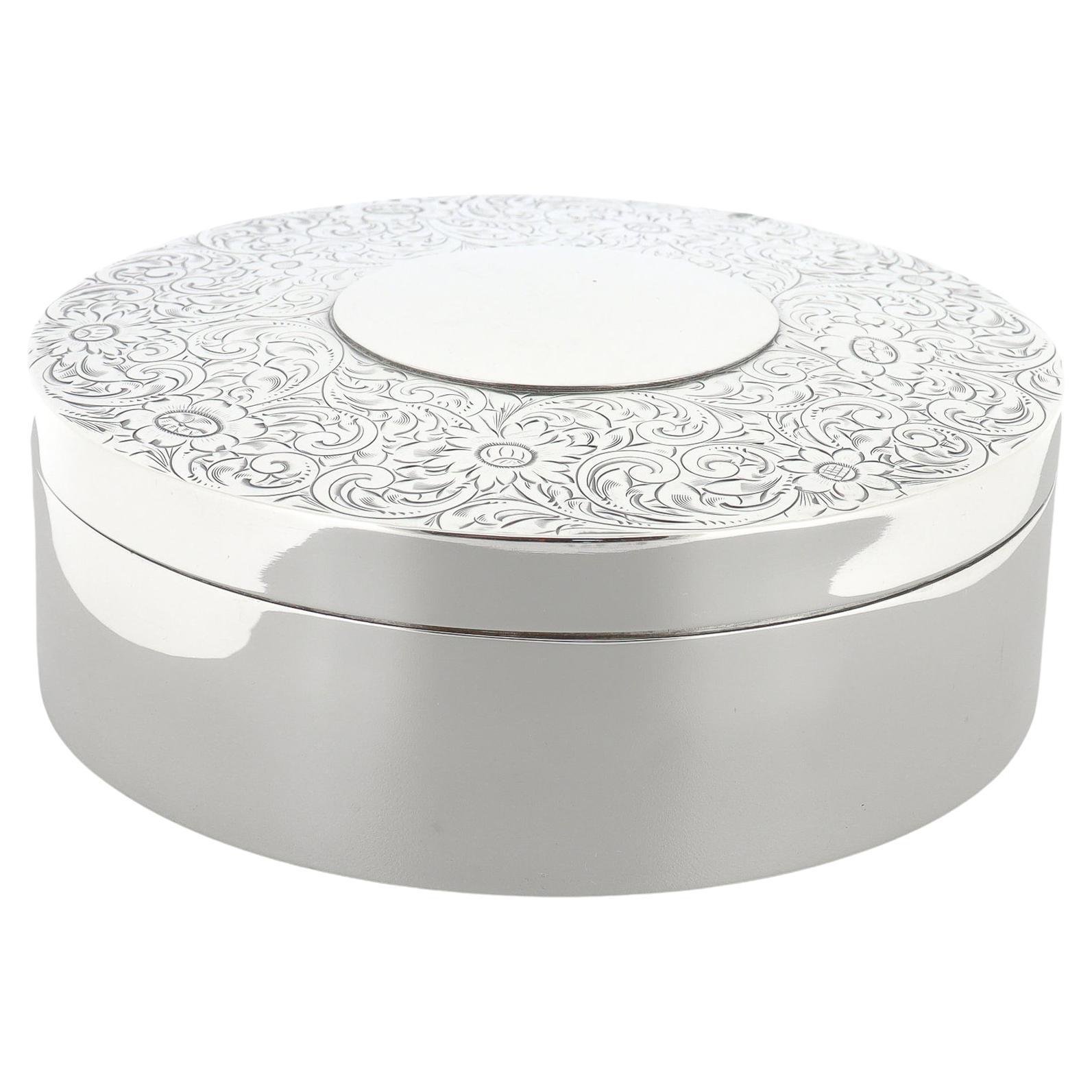 Antique Edwardian Round Sterling Silver Dresser Box by Shreve, Crump, & Low For Sale