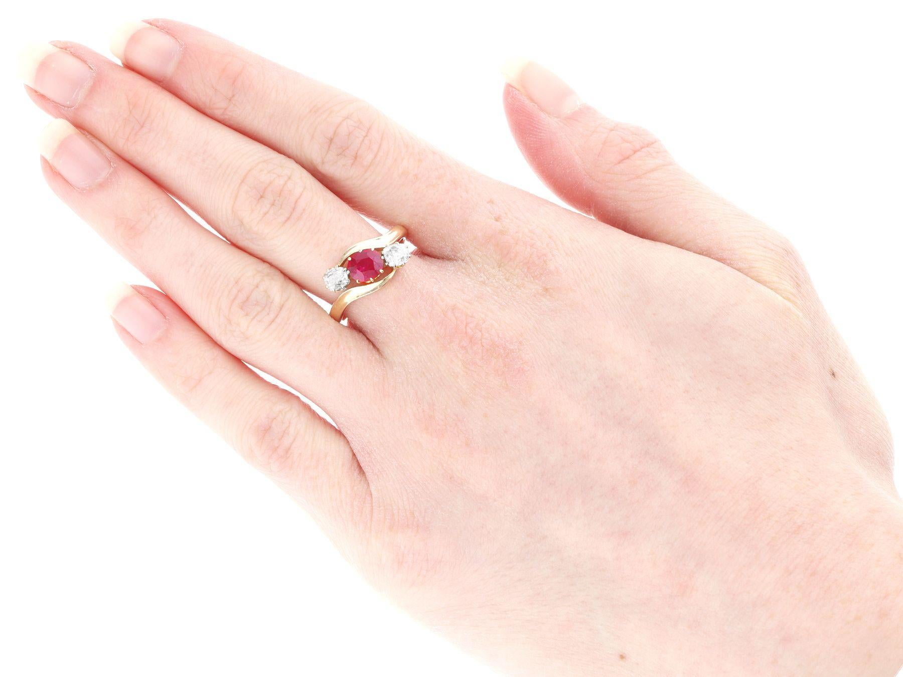 Oval Cut Antique Edwardian Ruby and Diamond Yellow Gold Trilogy Ring For Sale