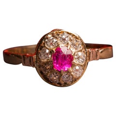 Antique Edwardian Ruby and Diamond Cluster Ring, Antique Ruby Daisy Ring