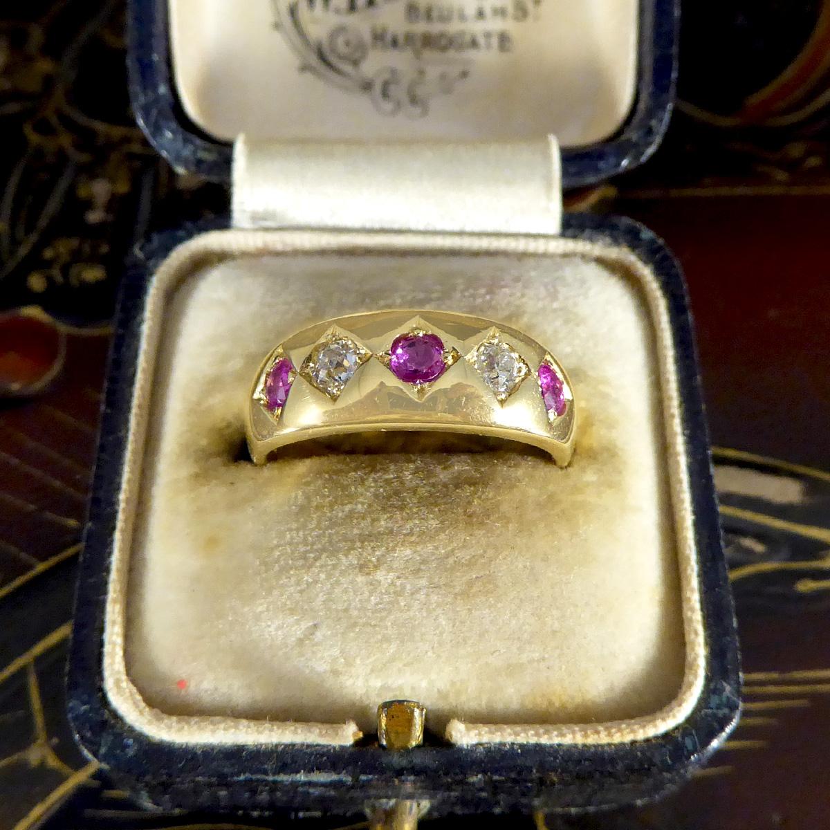 Antique Edwardian Ruby and Diamond Five Stone Ring in 18ct Yellow Gold 5