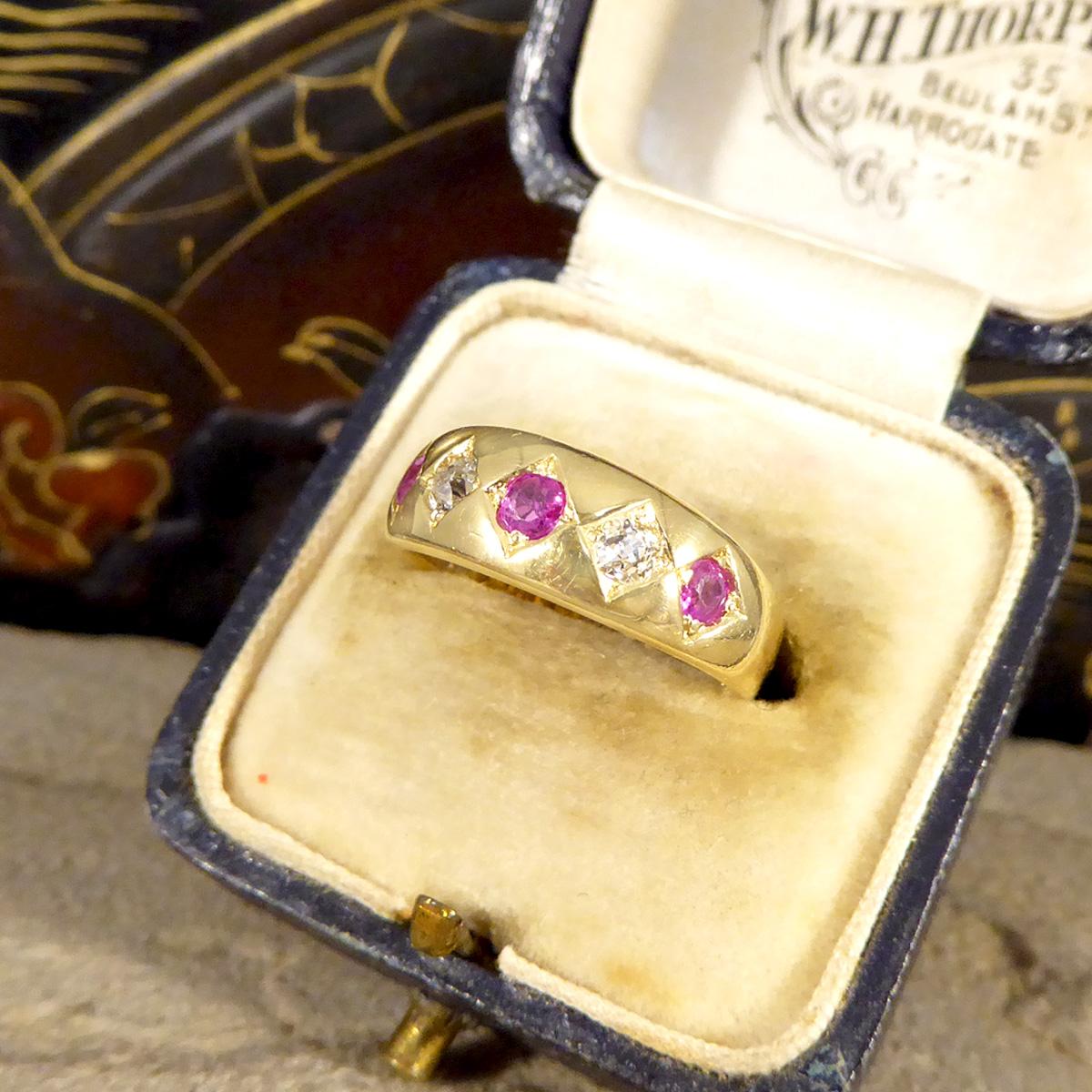 Antique Edwardian Ruby and Diamond Five Stone Ring in 18ct Yellow Gold 2