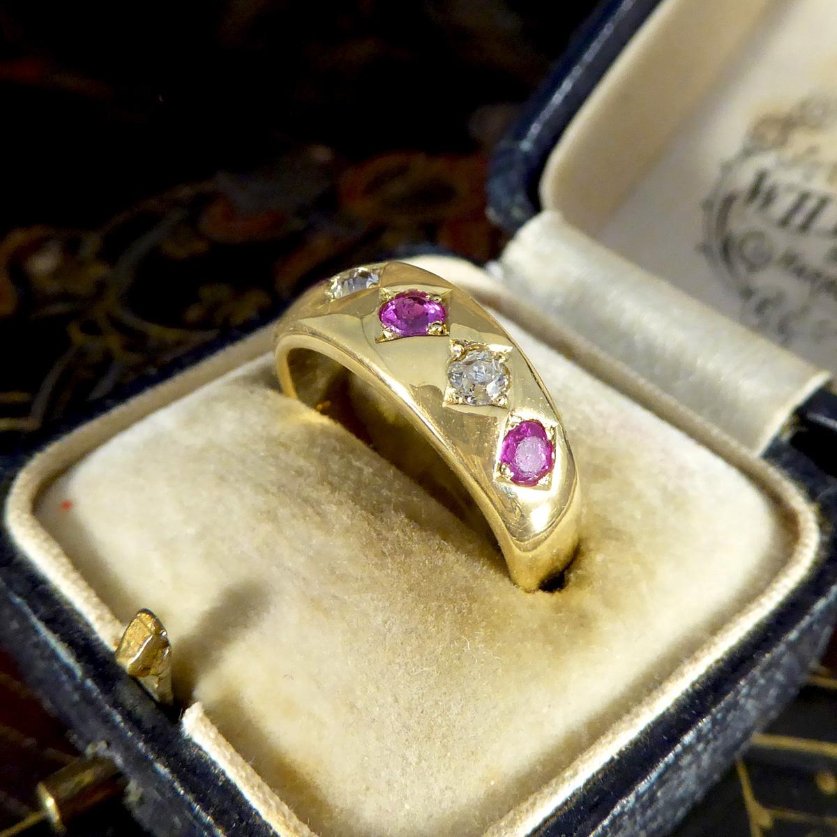 Antique Edwardian Ruby and Diamond Five Stone Ring in 18ct Yellow Gold 4