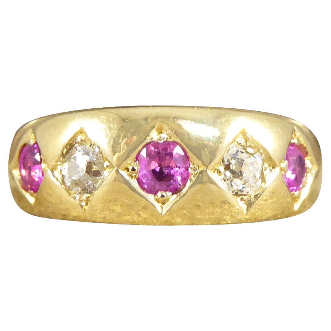 Antique Edwardian Ruby and Diamond Five Stone Ring in 18ct Yellow Gold